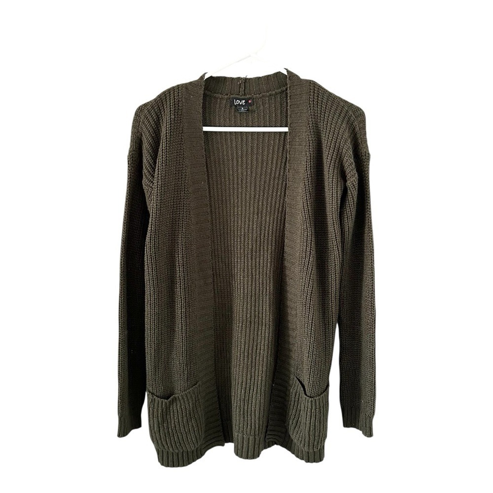 Love‎ Olive Green Knit Open-Front Cardigan Size Small
